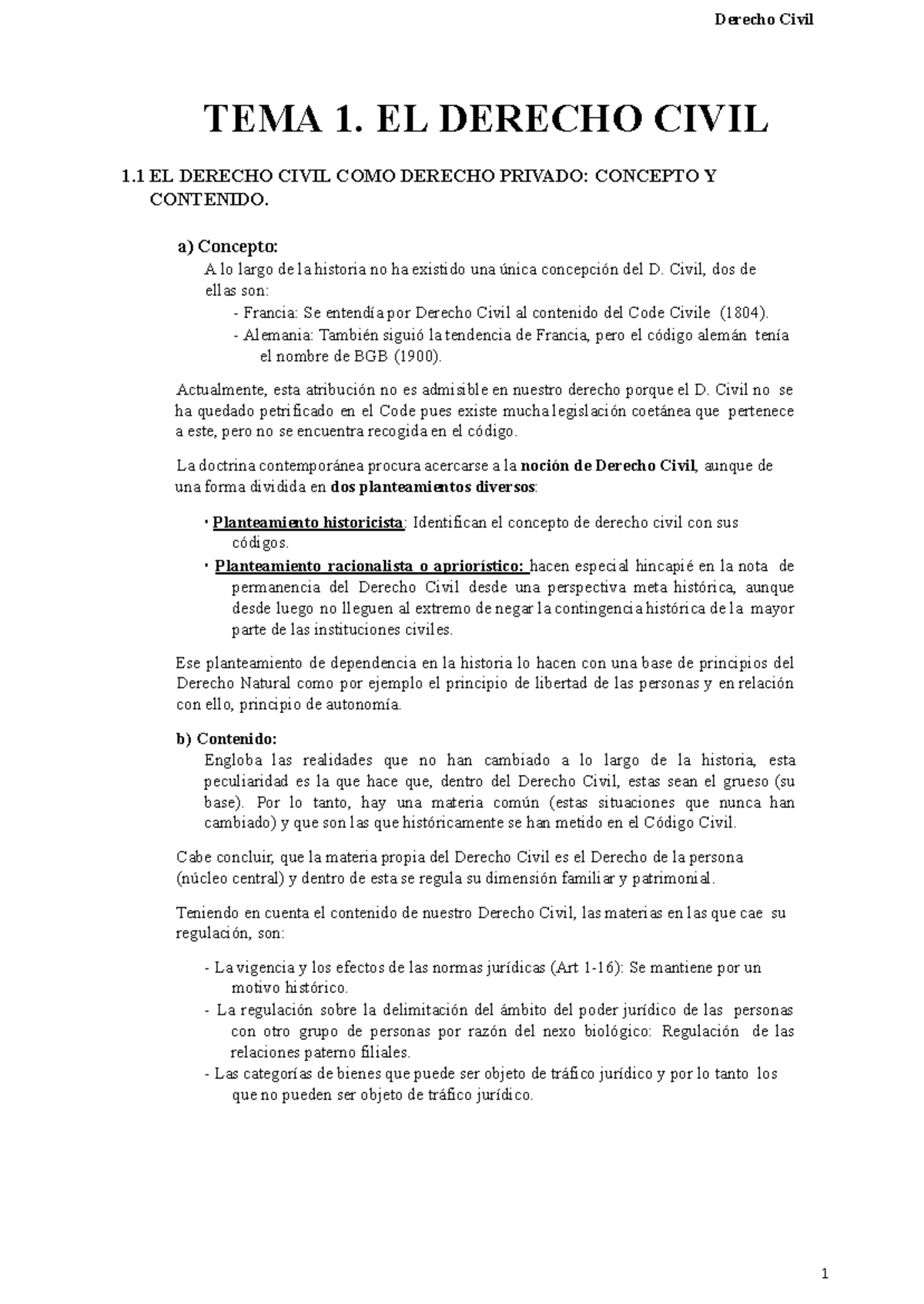 Apuntes de Derecho Civil I: Conceptos y Fuentes del Derecho Civil - Studocu