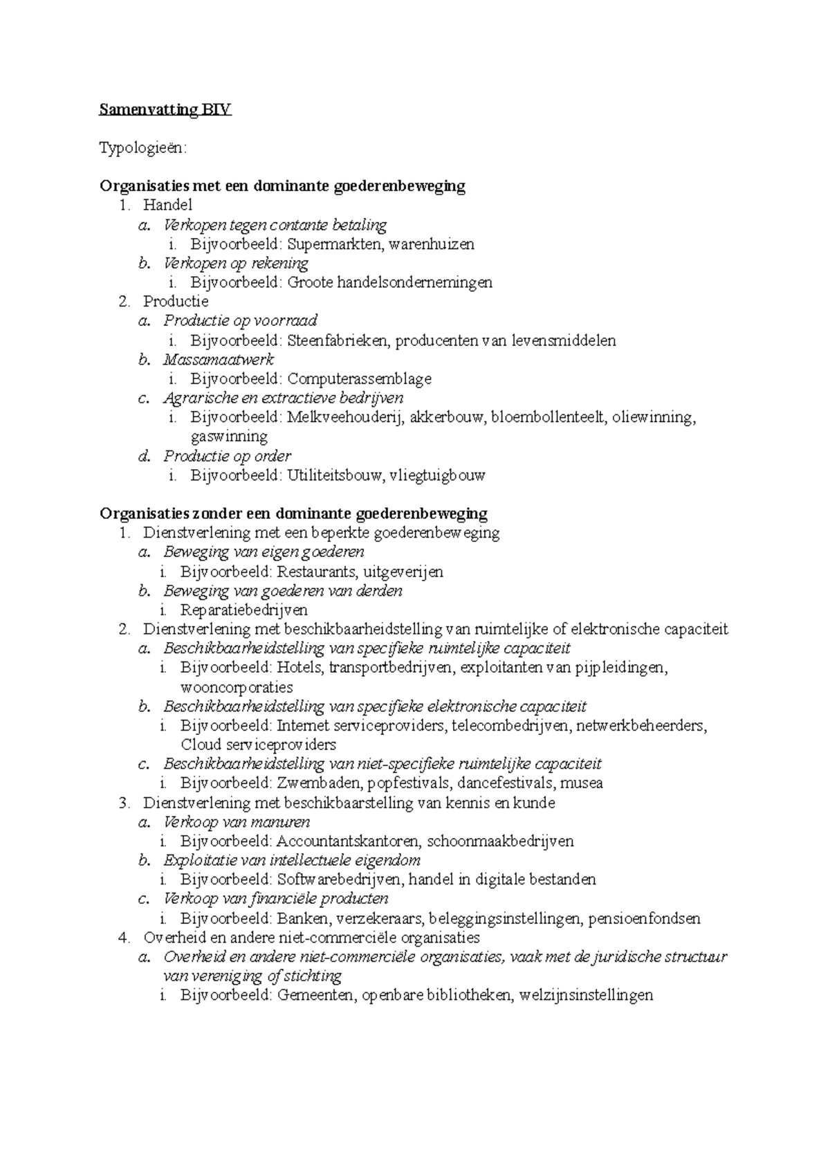 Samenvatting BIV - Typologieën en Procesbeheer Analyses - Studeersnel