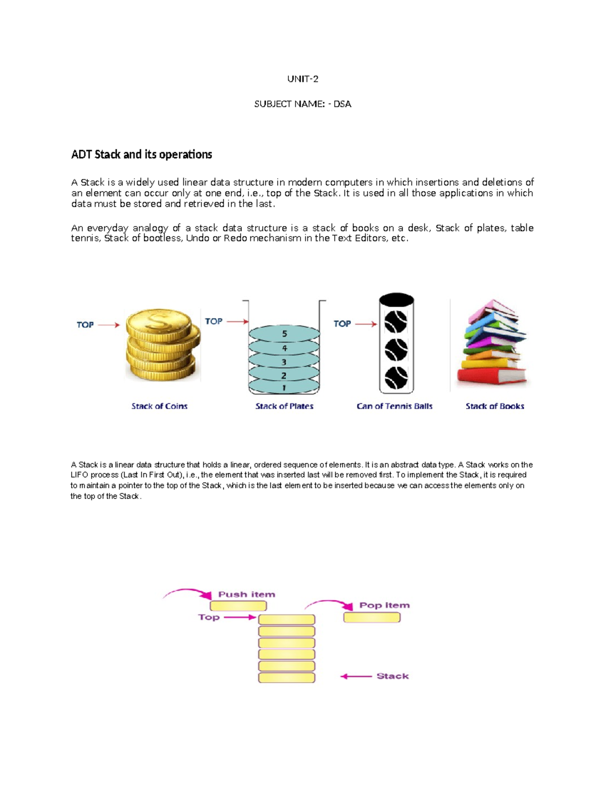 UNIT 2 DSA: Stack Operations and Queue Fundamentals - Studocu