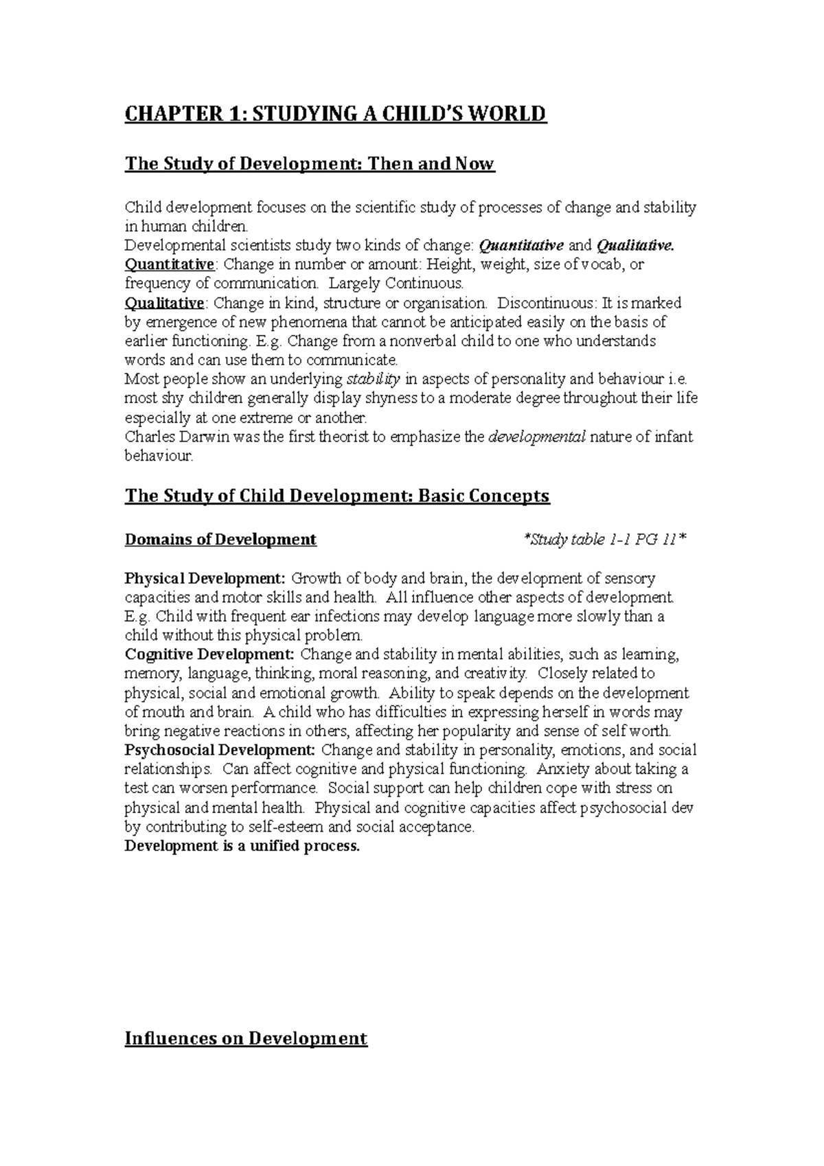 PYC2602 - Chapter 1 Summary: Overview of Child Development Concepts ...
