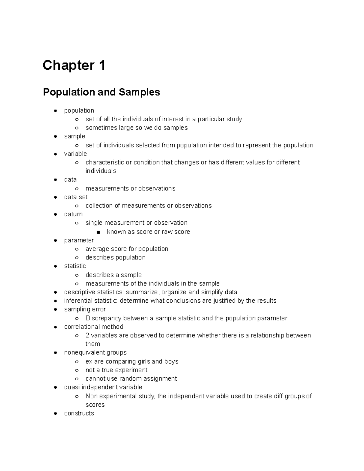 Psych 25O stats txt 1 - Textbook 1 - Chapter 1 Population and Samples ...