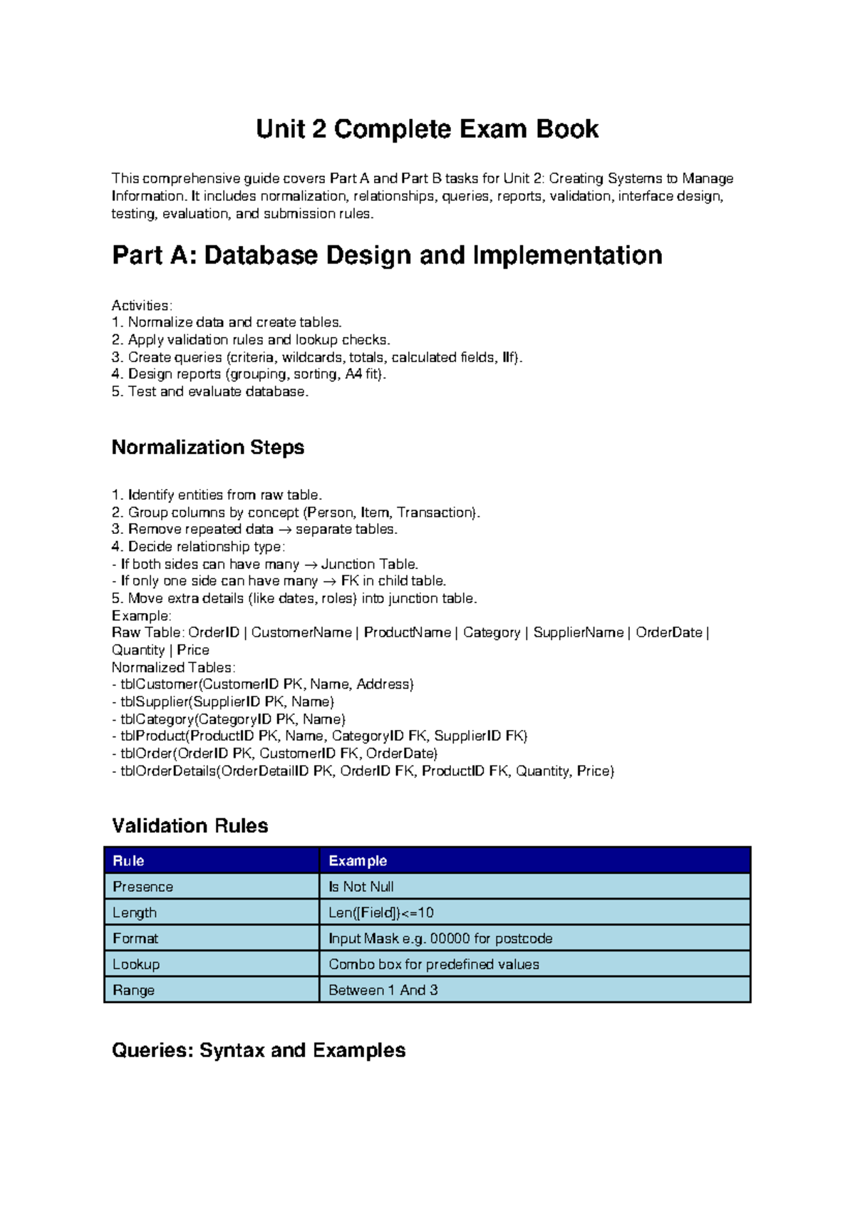 Unit 2 Complete Exam Book: Database Design & Implementation - Studocu