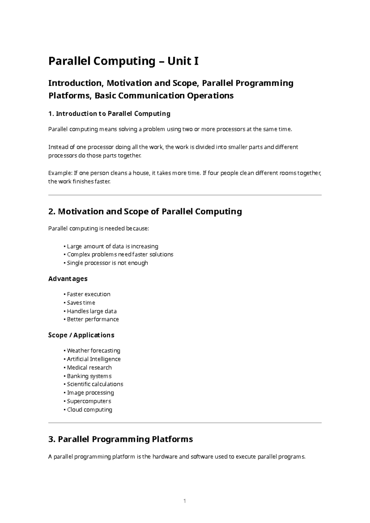 Parallel Computing Unit I Exam Notes: Introduction & Platforms - Studocu