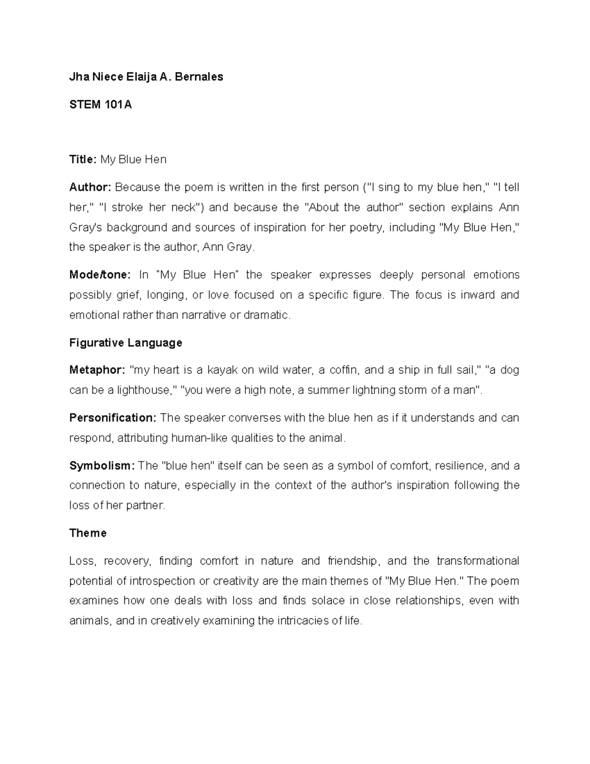 STEM 101A Essay Notes: Analyzing 