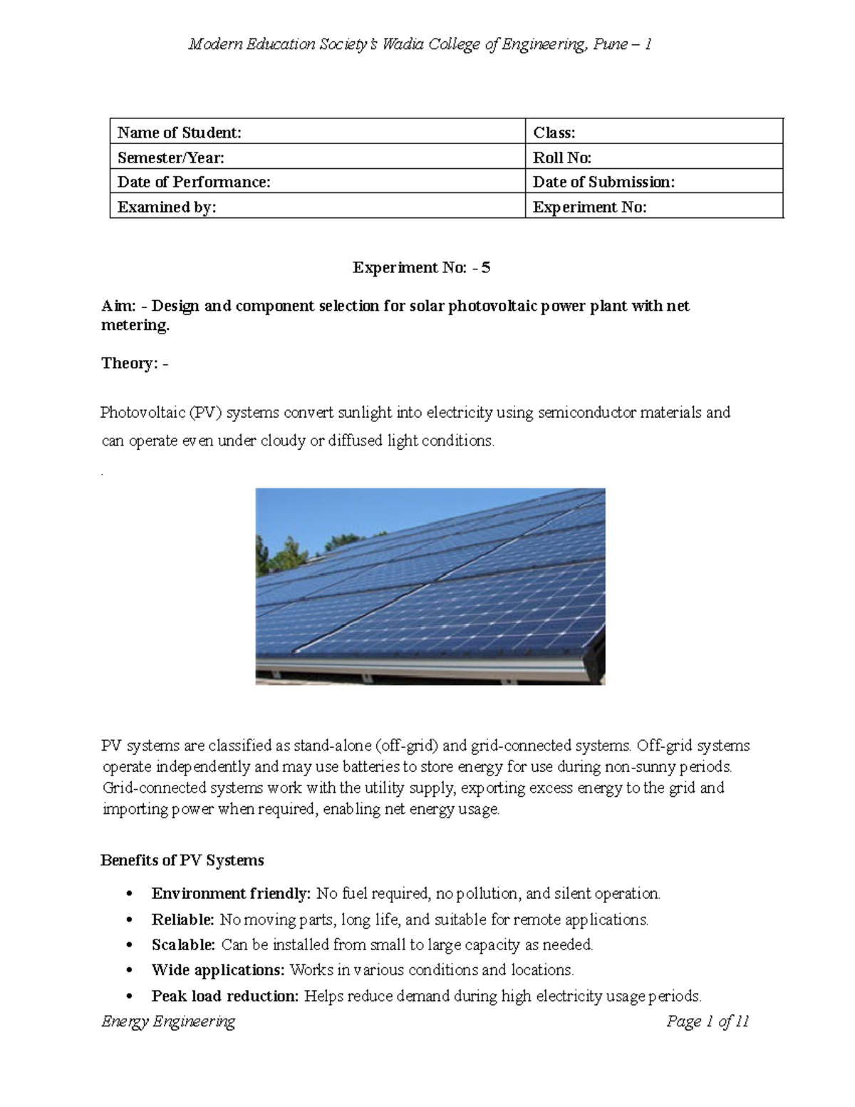 Design & Component Selection for Solar PV Power Plant (ENG-101) - Studocu