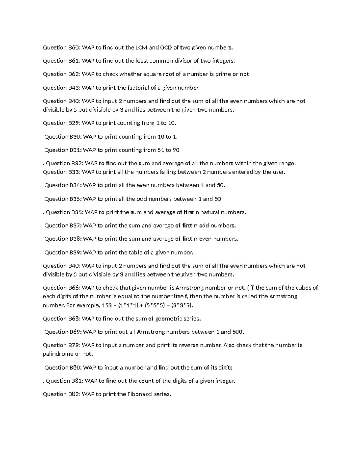 Practice Problems for C Programming: Questions B29-B82 - Studocu