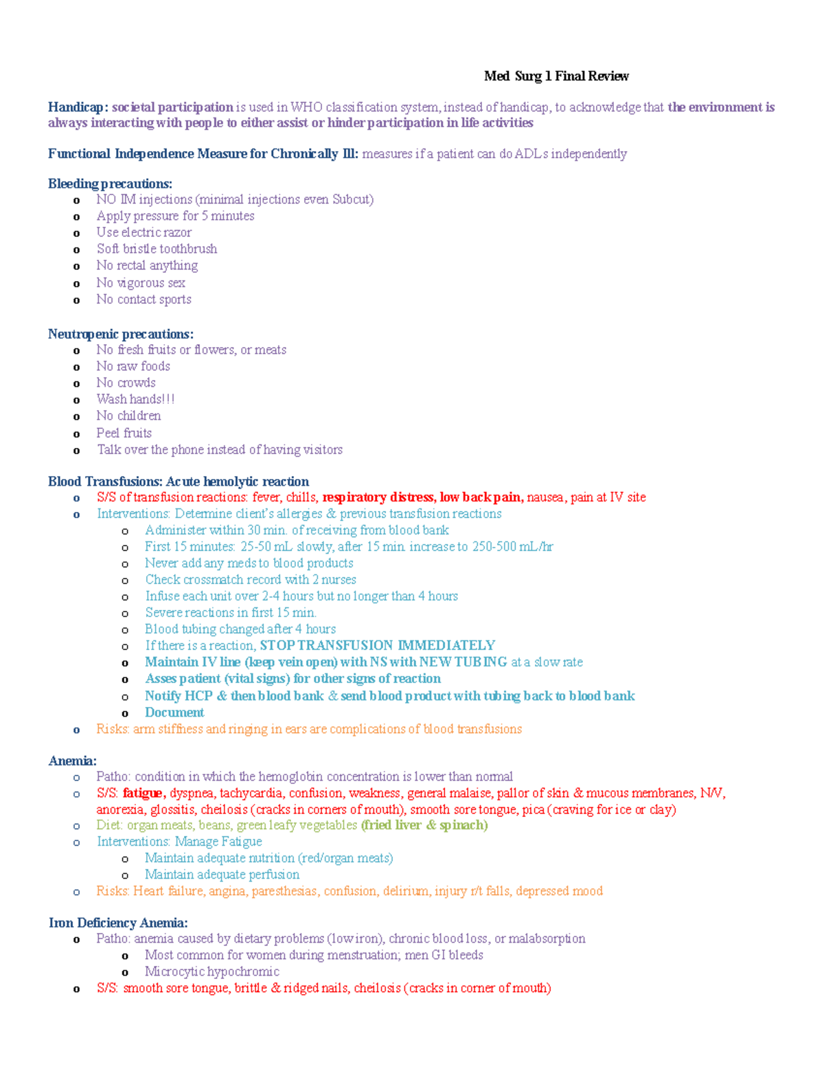 Med Surg 1 Final Exam Study Guide: Key Topics & Interventions - Studocu