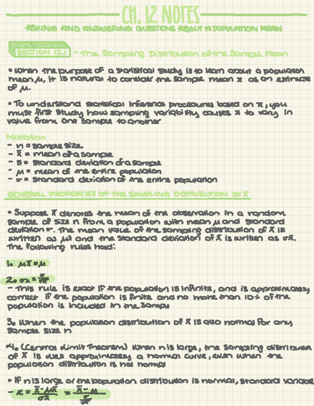 Statistics CH. 12: Notes on Population Mean & Sampling Distributions ...