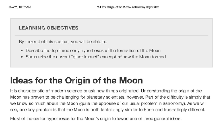 9.4 The Origin of the Moon - Astronomy OpenStax Overview - Studocu