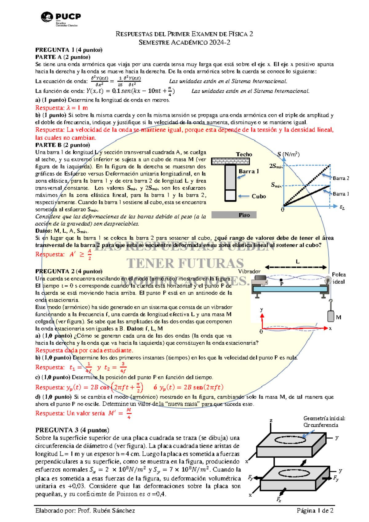 Respuestas del Examen N°1 de Física 2 - Semestre 2024-2 - Document Preview