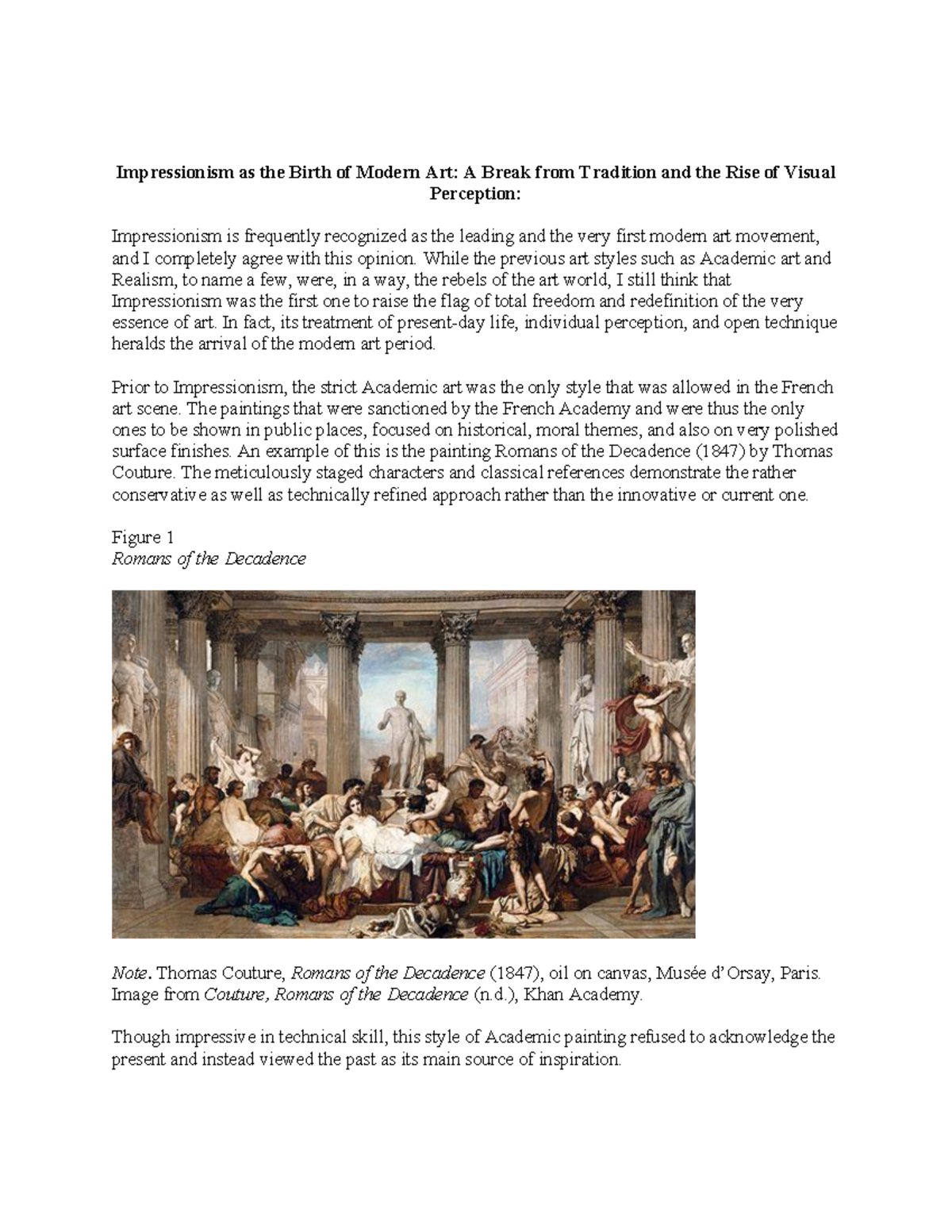 Impressionism: The Dawn of Modern Art - Discussion Assignment Unit 6 ...