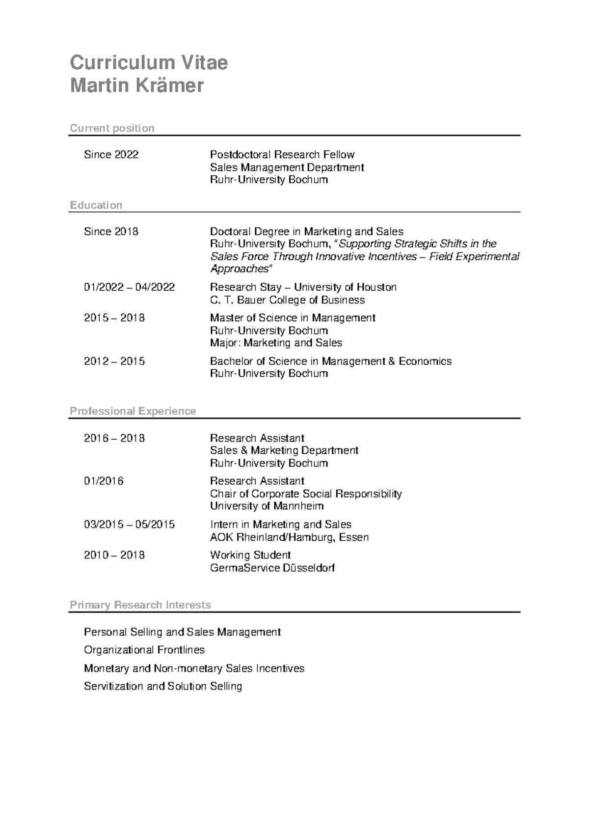 CV - MARK 3336 - Martin Krämer - Curriculum Vitae Martin Krämer Current ...