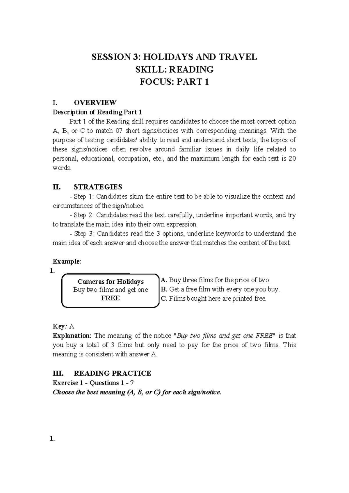 Session 2 Holidays and travel Reading - SESSION 3: HOLIDAYS AND TRAVEL ...