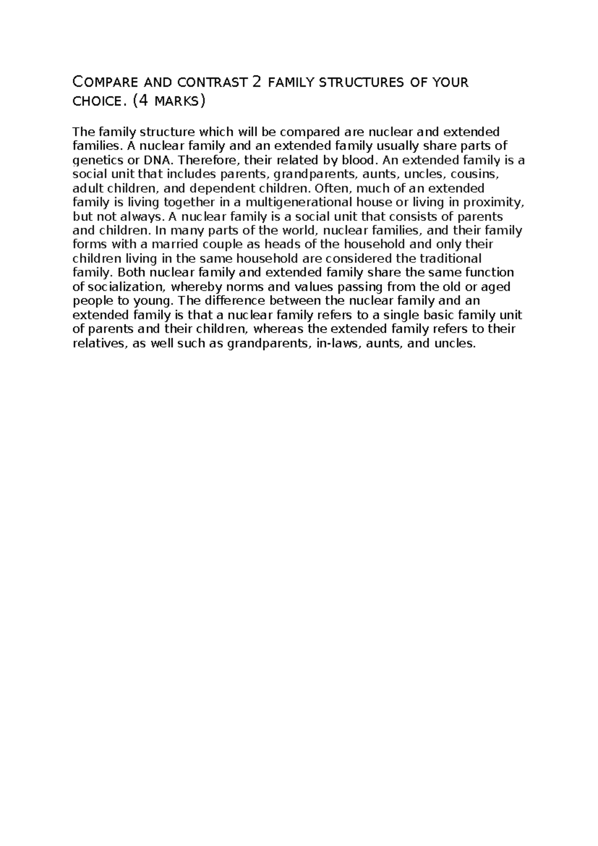 Compare and contrast 2 family strictures of your choice - COMPARE AND ...