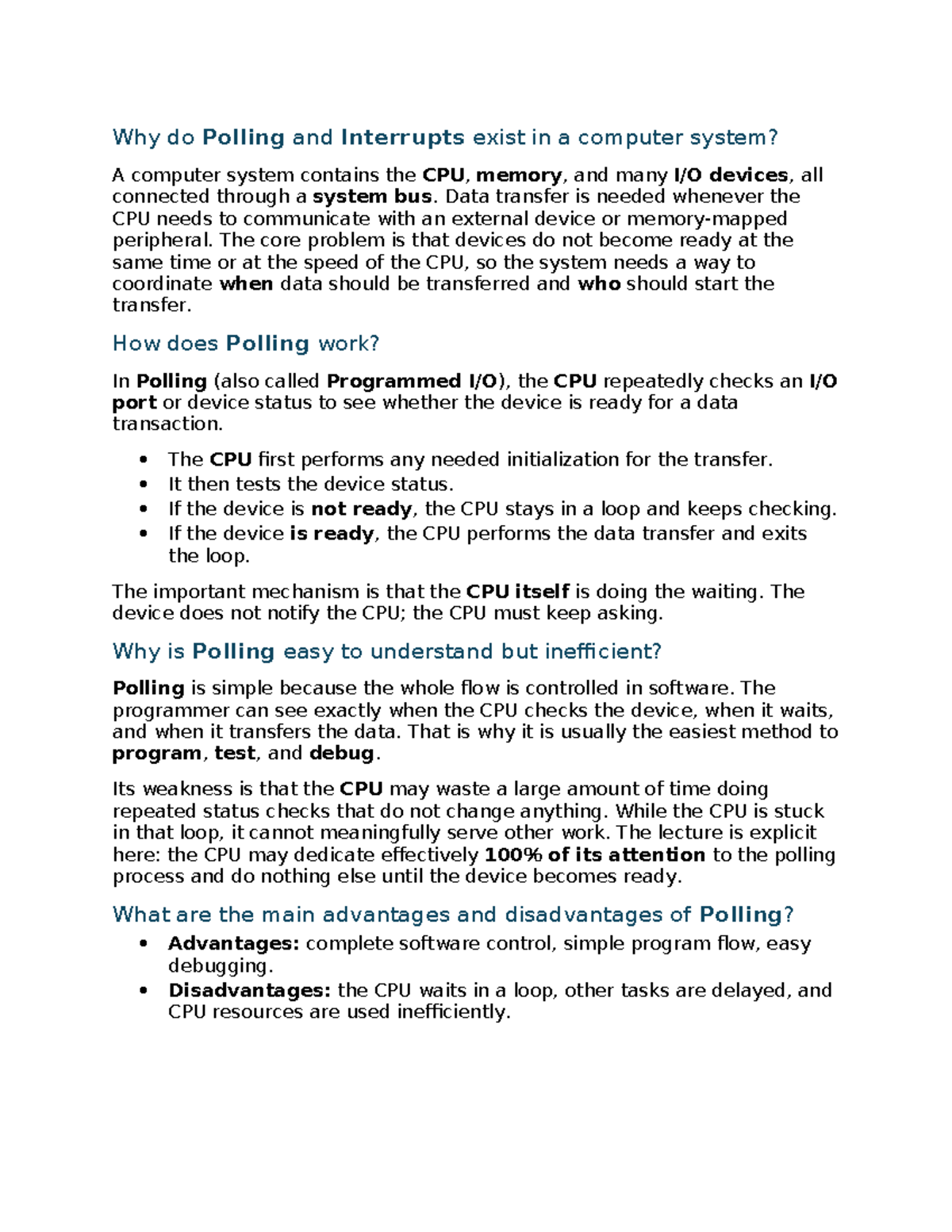 Polling and Interrupts in Computer Systems: Topic 8b1 Analysis - Studocu