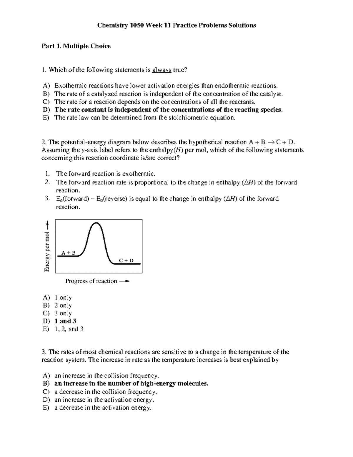 Chemistry 1050 Week 11 Practice Problems Solutions - Studocu