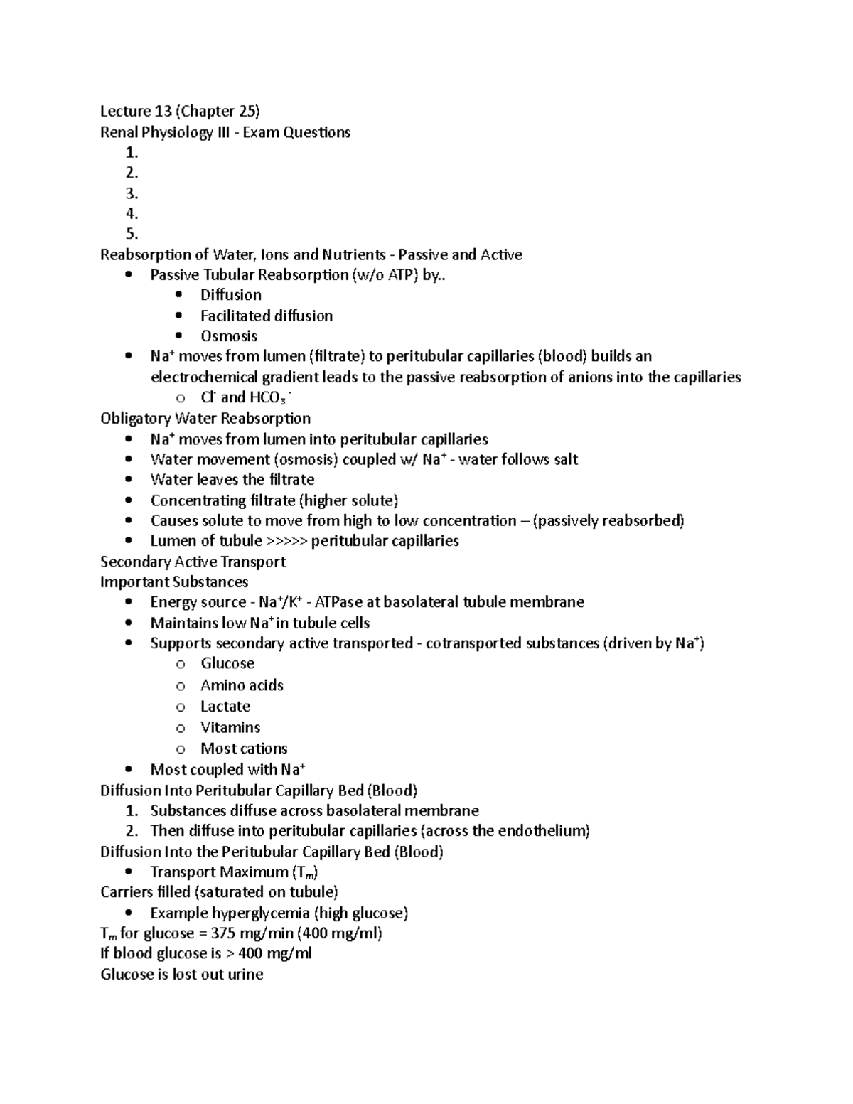 Lecture 13 - review - Lecture 13 (Chapter 25) Renal Physiology III ...
