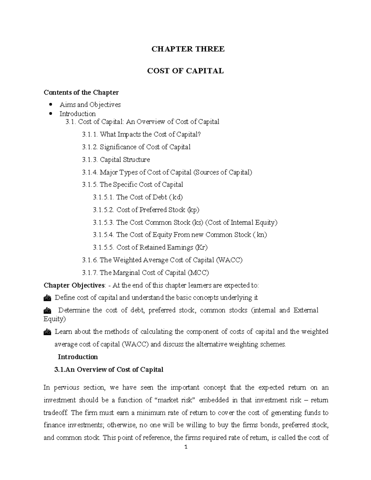 Chapter 3: Understanding the Cost of Capital in Finance (COST 101 ...