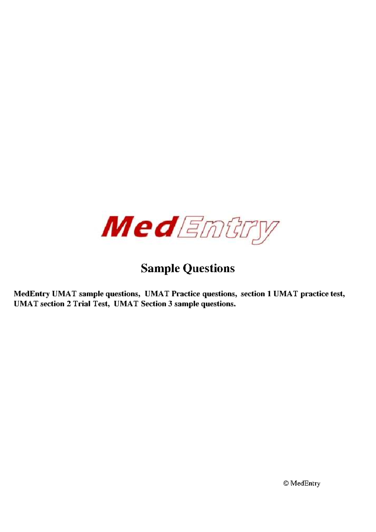 MedEntry UMAT Sample Questions: Practice Tests for Sections 1-3 - Studocu