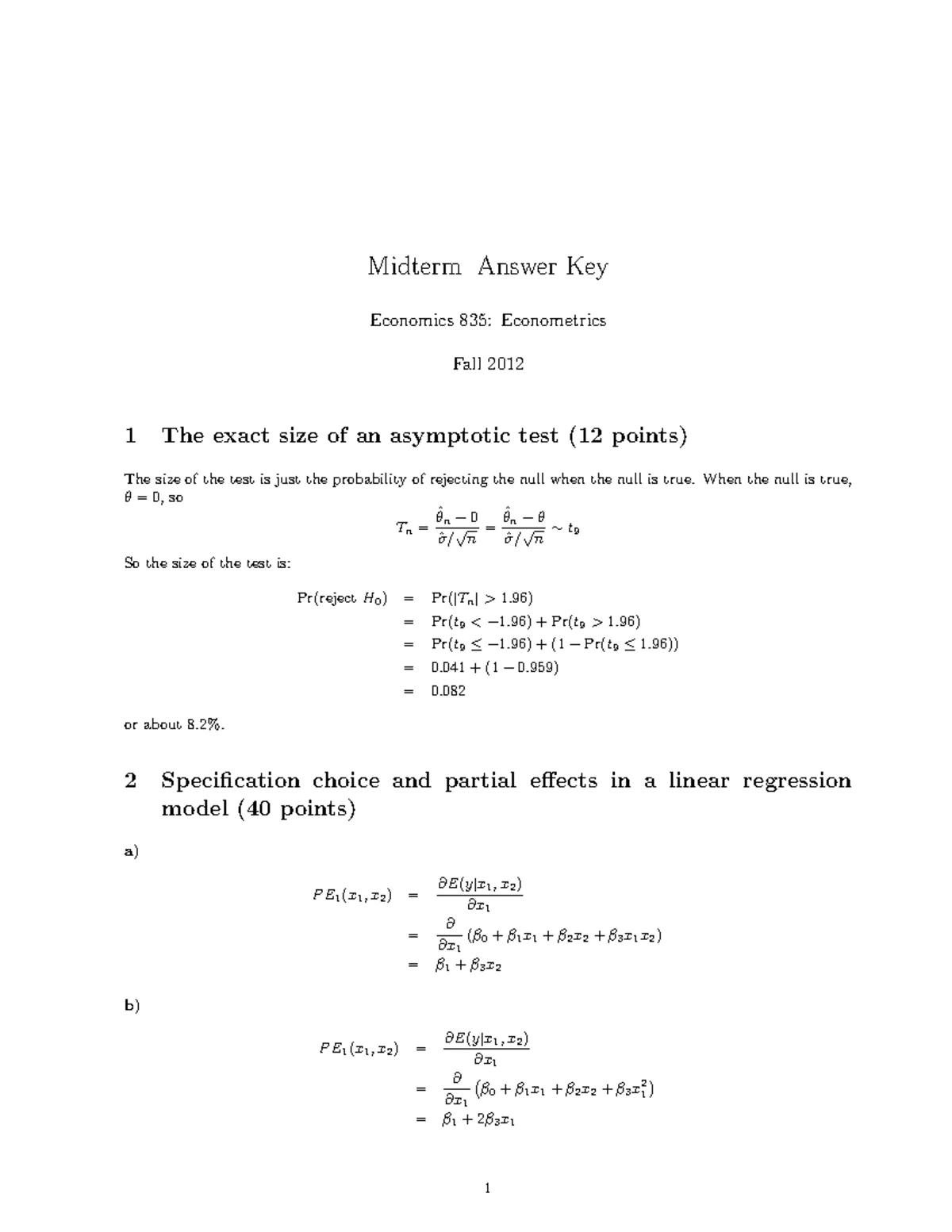 Fall 2011 Midterm Exam Answer Key - Midterm Answer Key Economics 835 ...