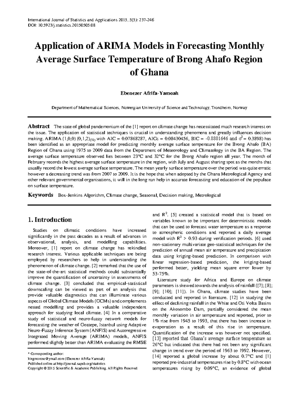 Application of ARIMA Models for Monthly Temp Forecasting in Ghana - Studocu