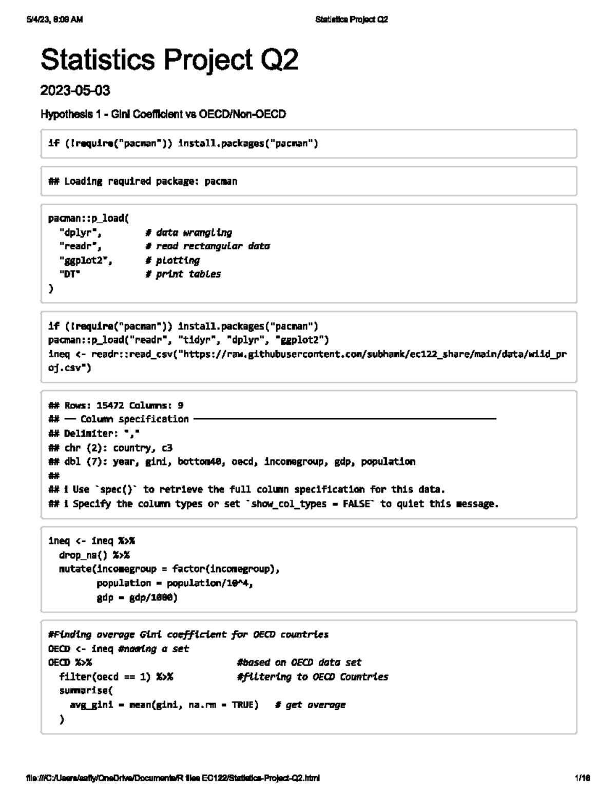 Statistics Project - Code - Comprehensive Guide - Studocu