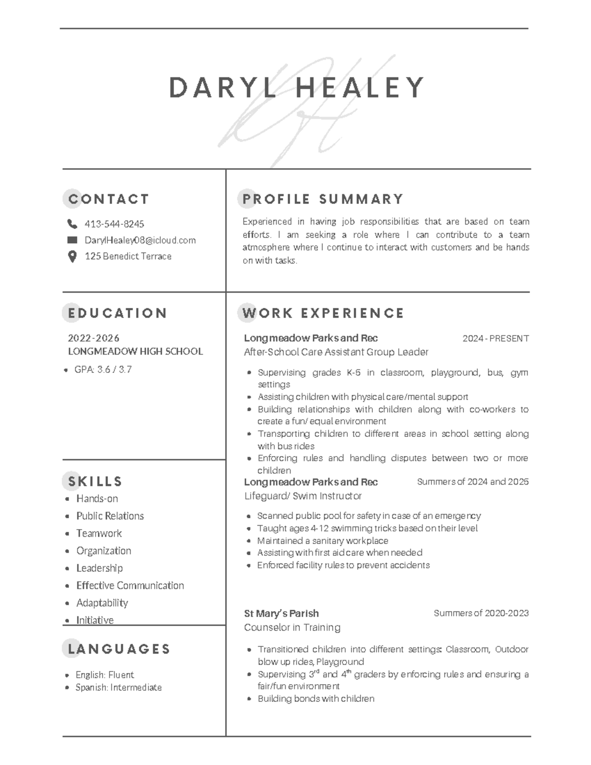 DH DARYL HEALEY: Professional Resume Summary & Skills - Studocu