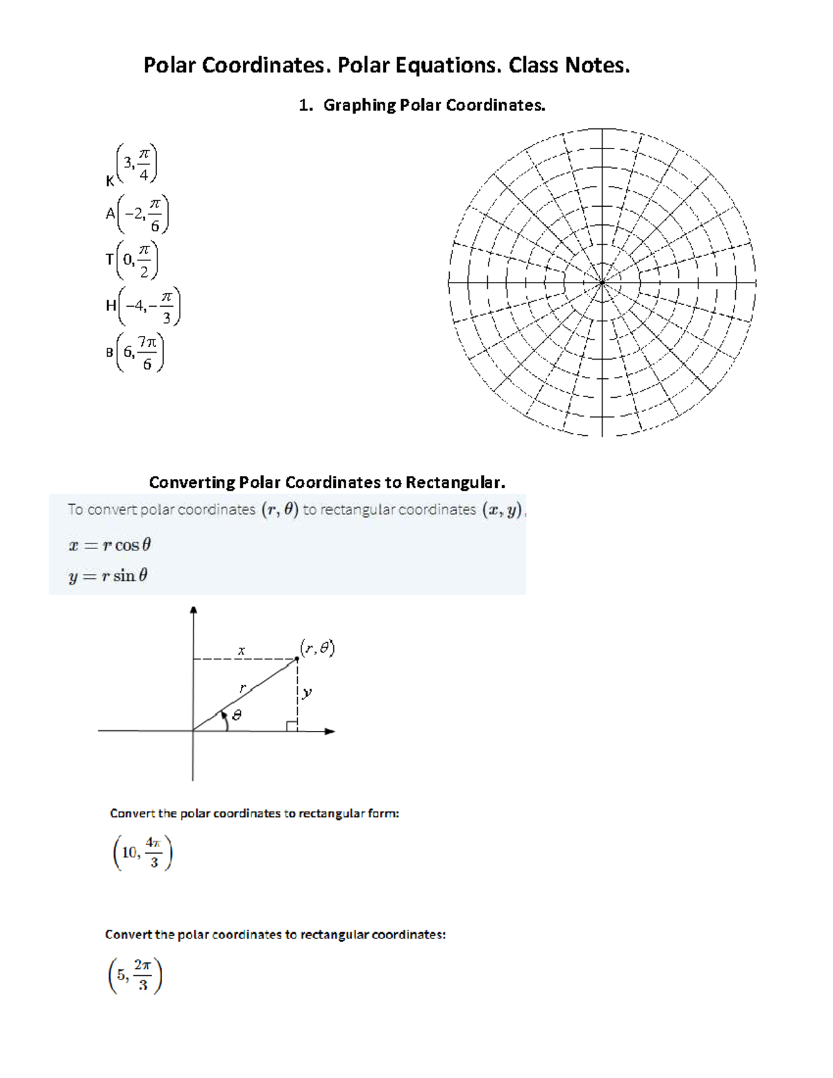 Polar Coordinates and Equations: Class Notes for Graphing - Studocu