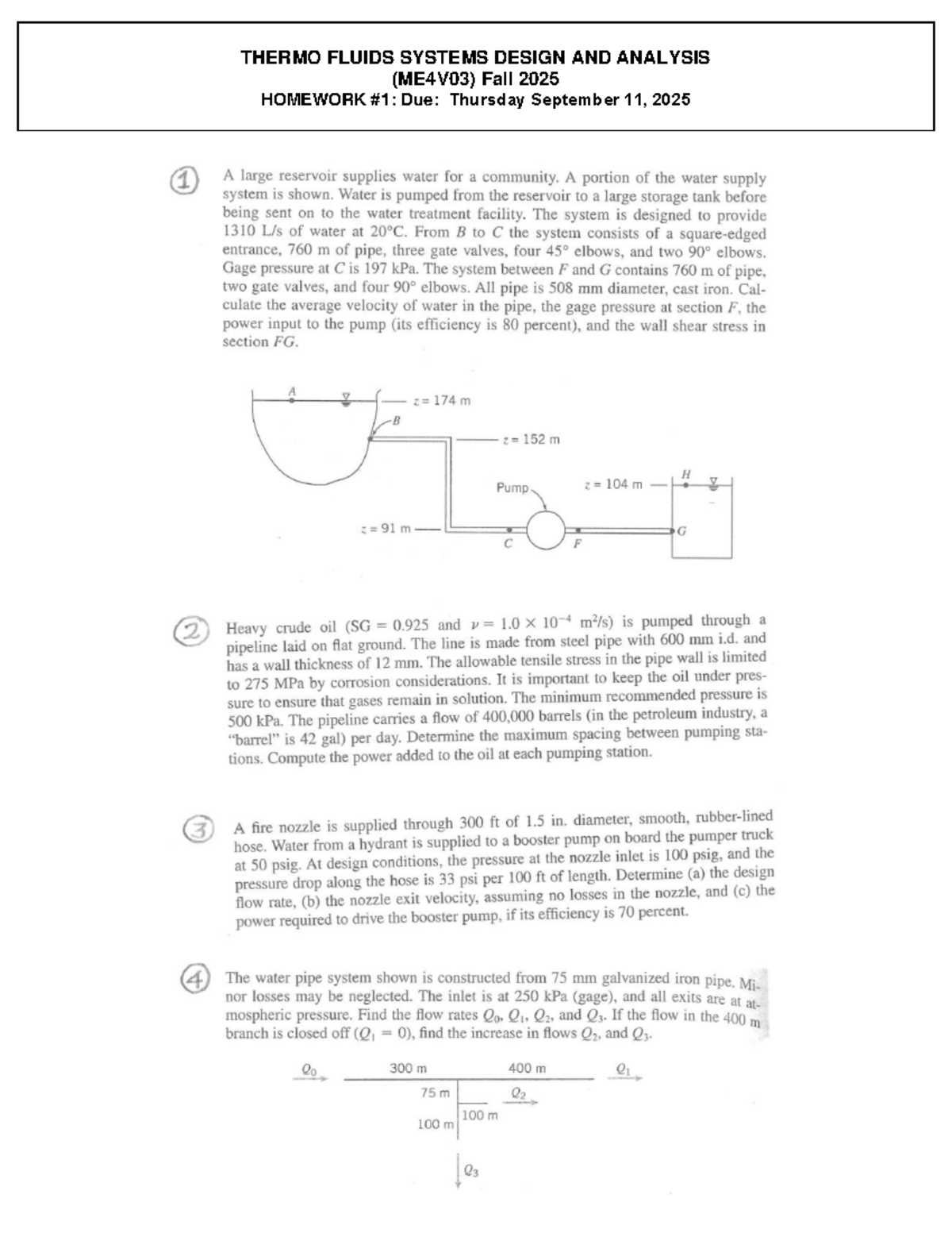 THERMO FLUIDS SYSTEMS DESIGN (ME4V03) Fall 2025 Homework 1 Solutions ...