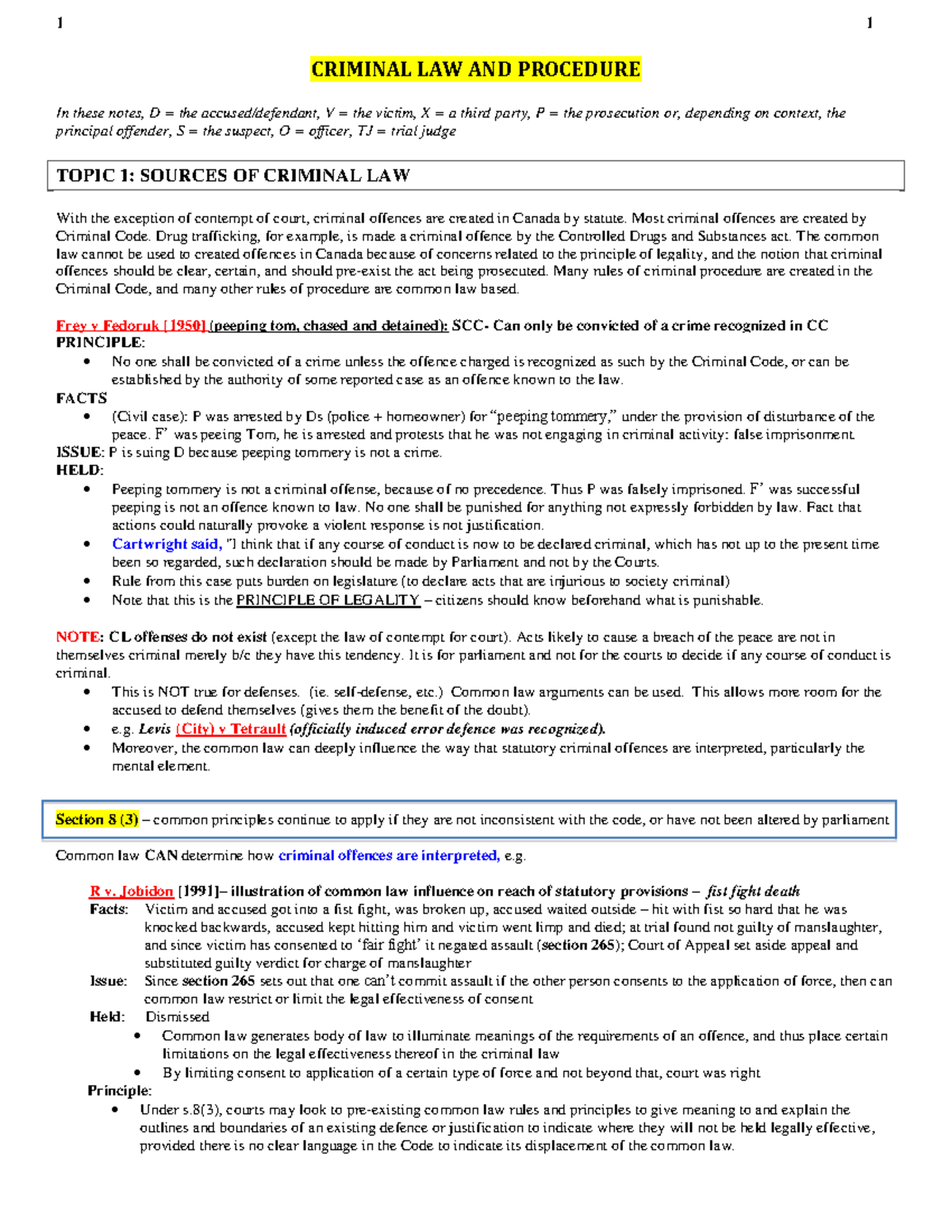 CRIM 2015 Criminal Law and Procedure Class Notes Overview - Studocu