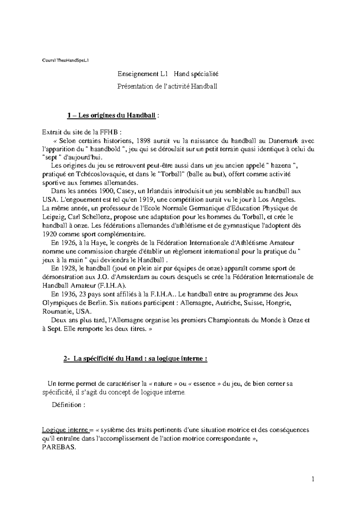 Cours 1Theo Hand Spe L 1 - semestre 2 - Cours1TheoHandSpeL1 ...