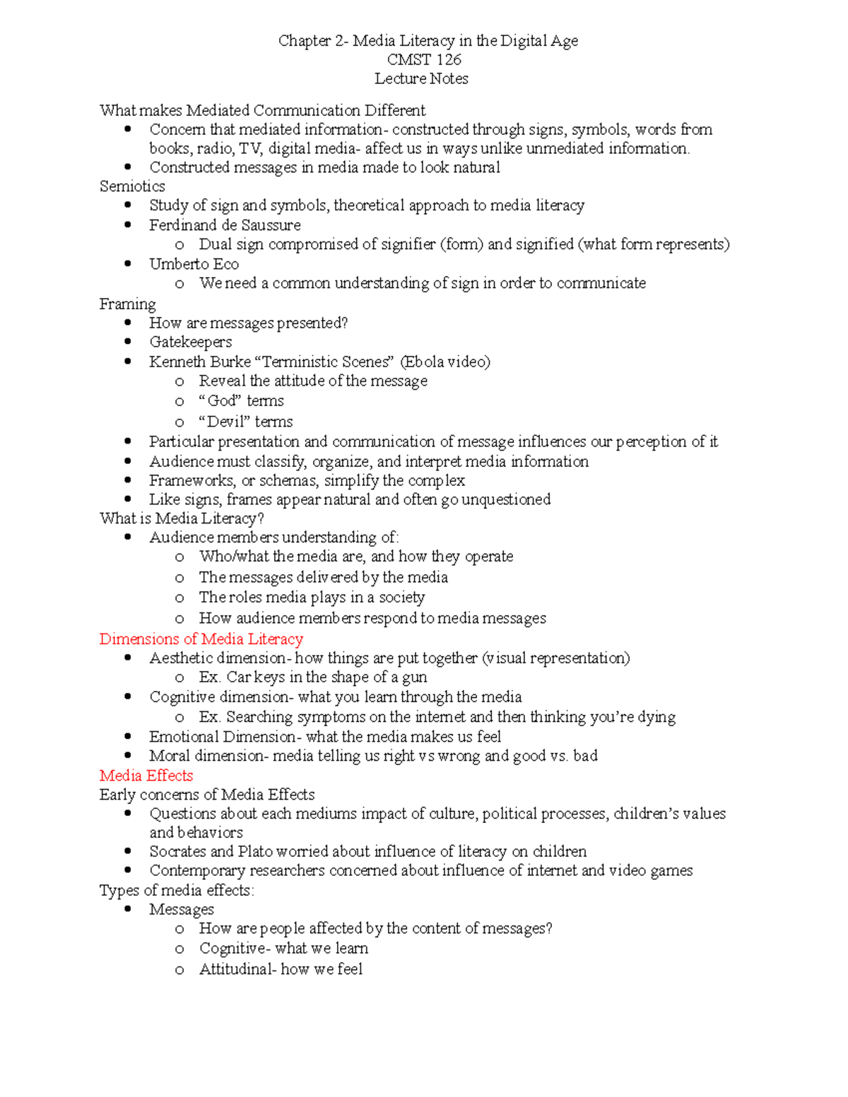 CMST 126 - Lecture Notes on Media Literacy: Chapter 2 Insights - Studocu