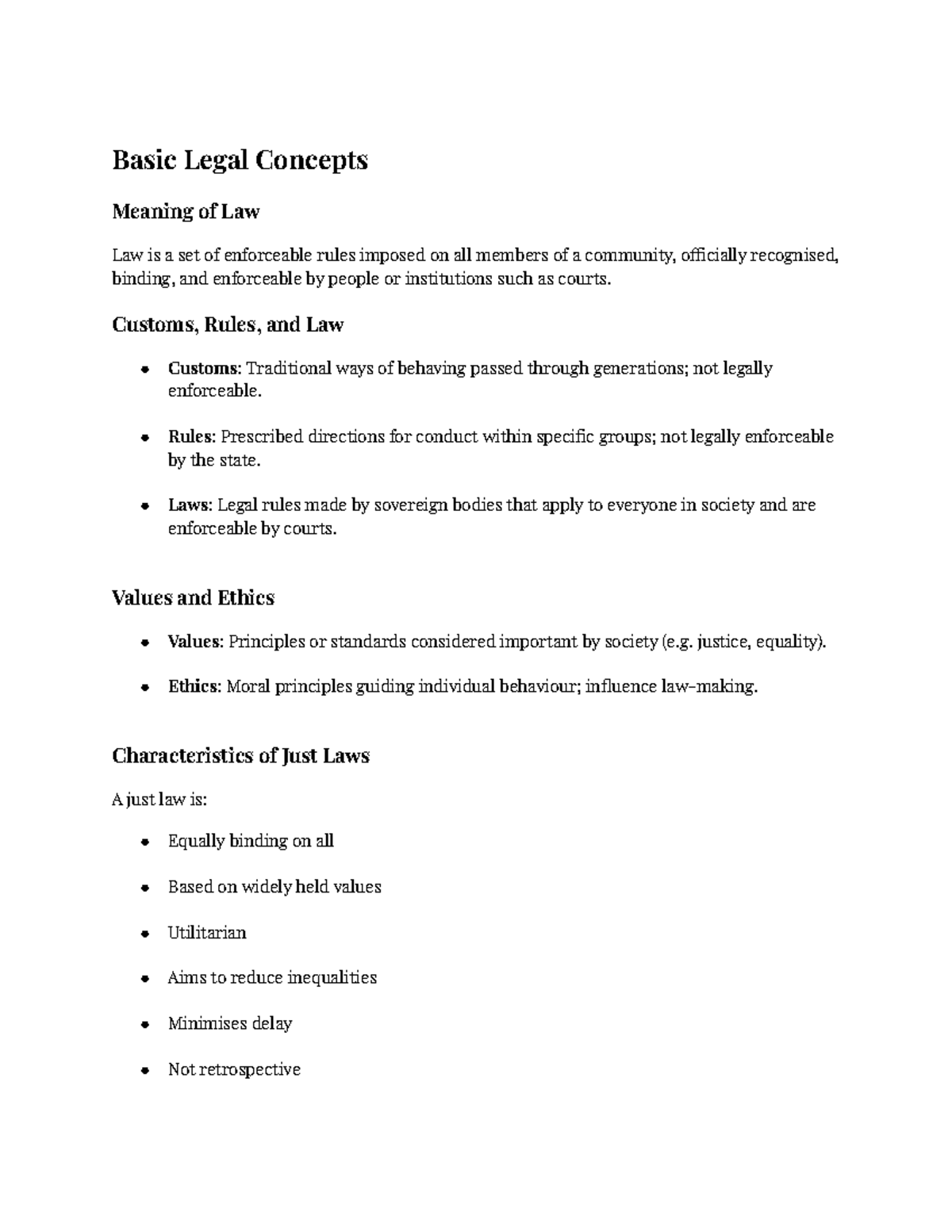 Legal Studies Summary Notes: Key Concepts & Principles (6890458) - Studocu