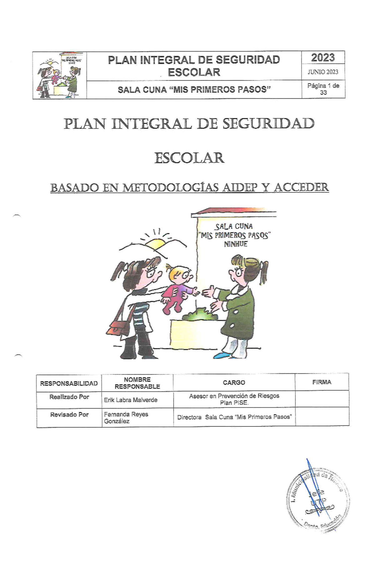 PISE - Plan Integral de Seguridad Escolar 2023 Sala Cuna Primeros - Studocu