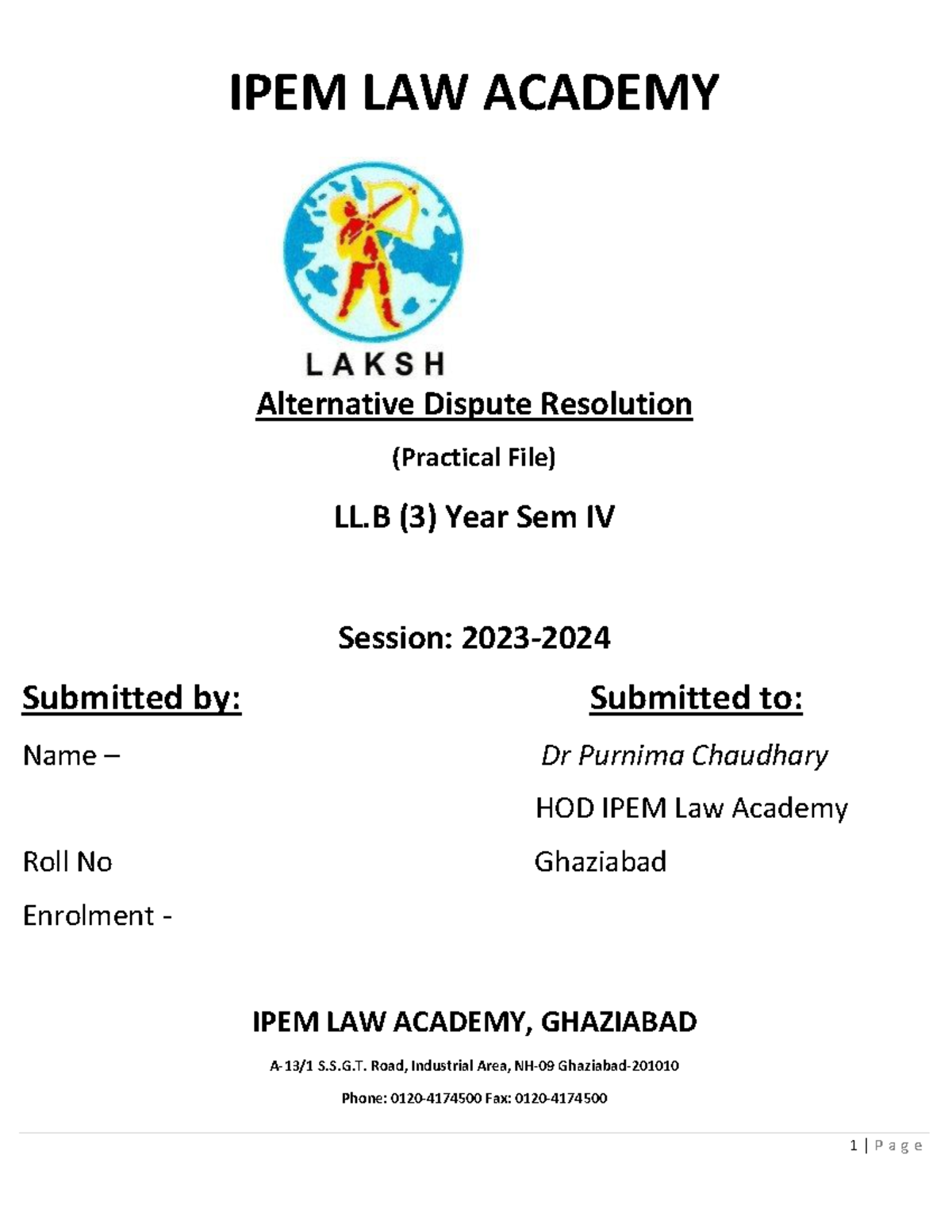 Practical File for ADR (LLB 3 Year Sem IV) 2023-2024 - Studocu