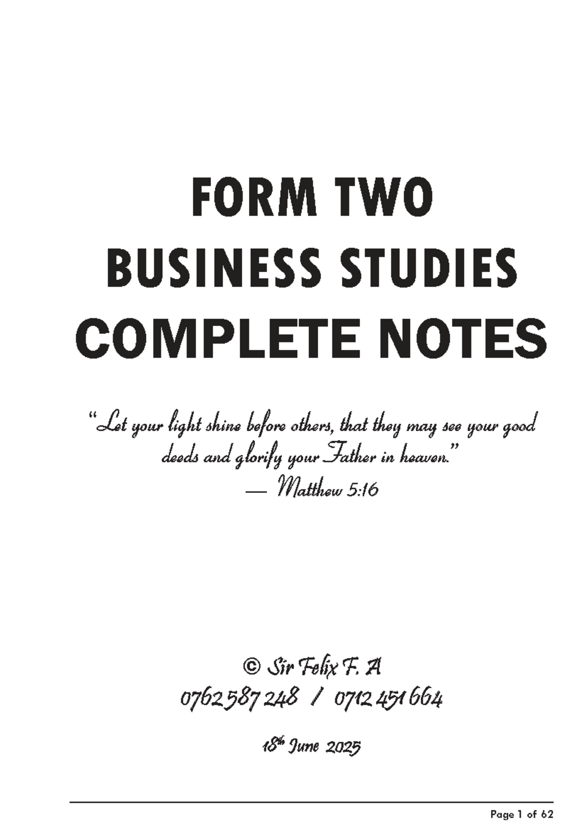 Complete Notes on Business Studies - Form Two (F2) - Studocu