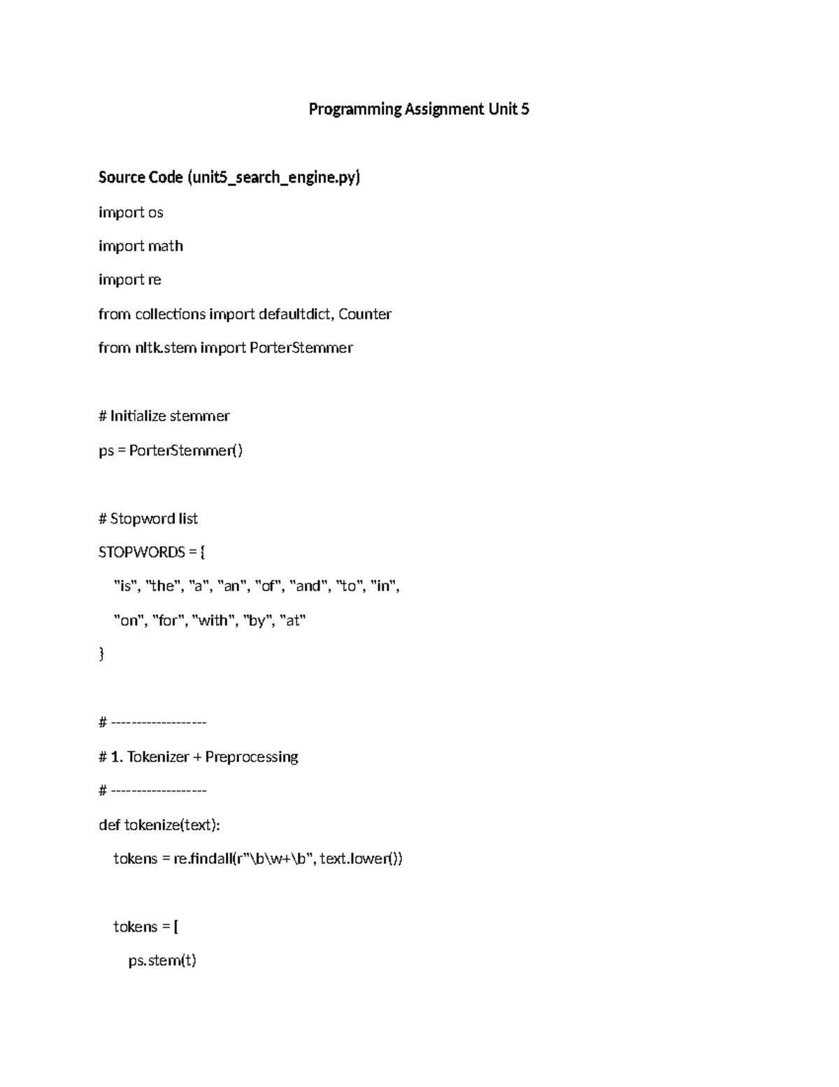 Programming Assignment Unit 5: Search Engine Source Code - Studocu