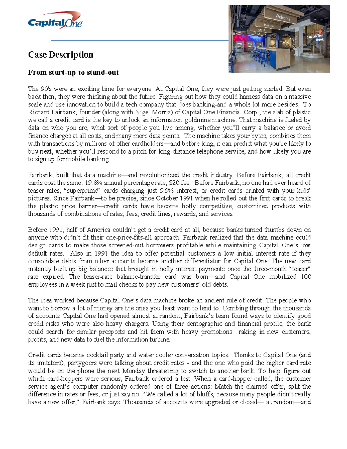 Capital One Case Study V3: Innovations in Data-Driven Banking - Studocu