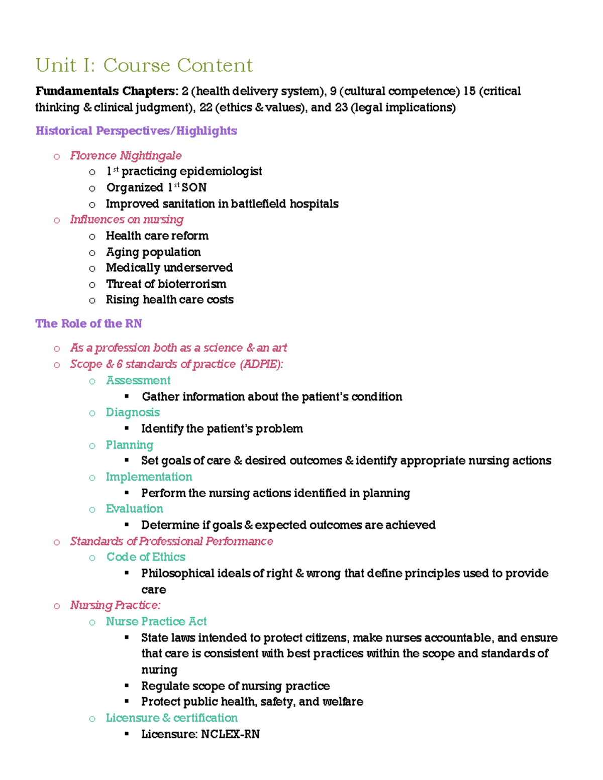 Unit I: Patient-Centered Care Fundamentals and Key Concepts - Studocu