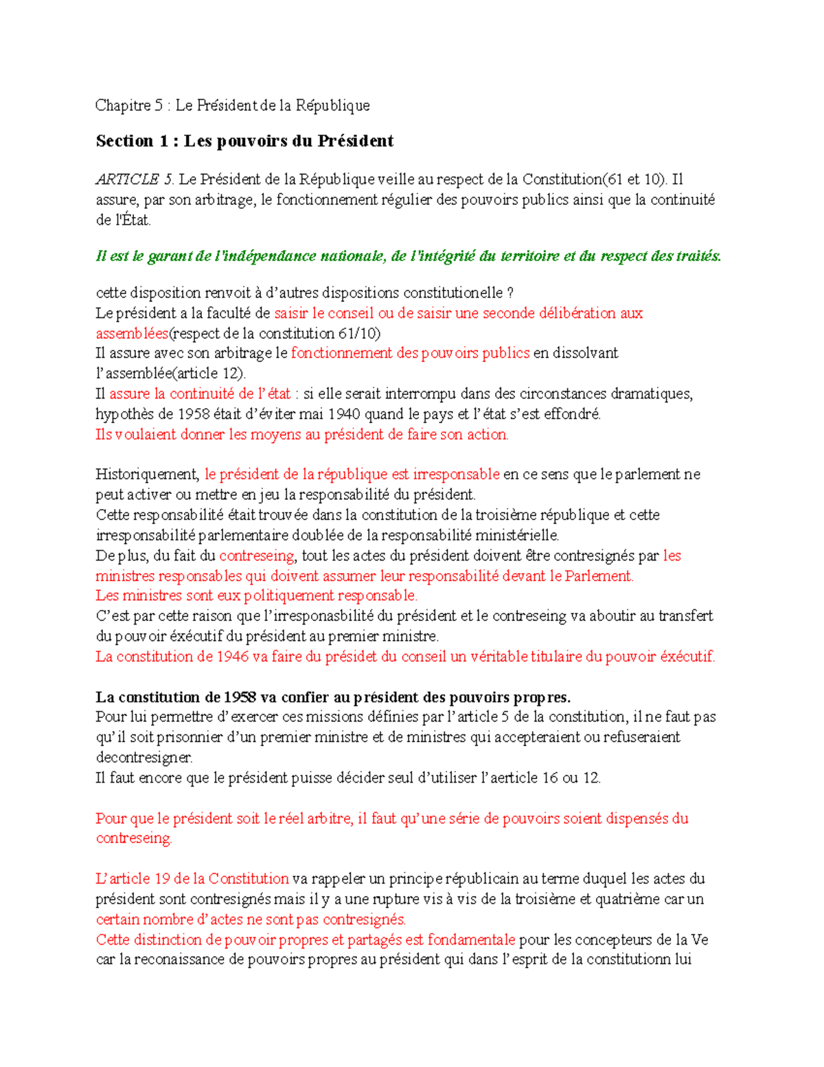 Chapitre 5 : Les Pouvoirs et Responsabilités du Président de la ...