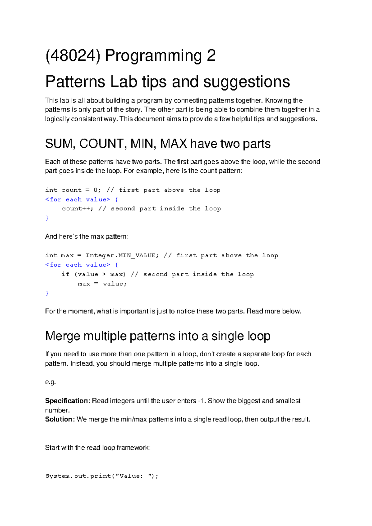 Lab 2 - Pattern Note - (48024) Programming 2 Patterns Lab tips and ...