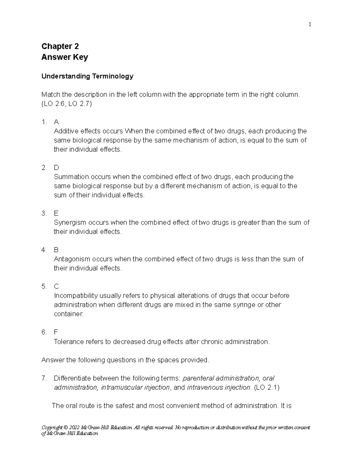 Chapter 2 Answer Key - Drug Terminology and Administration Details ...