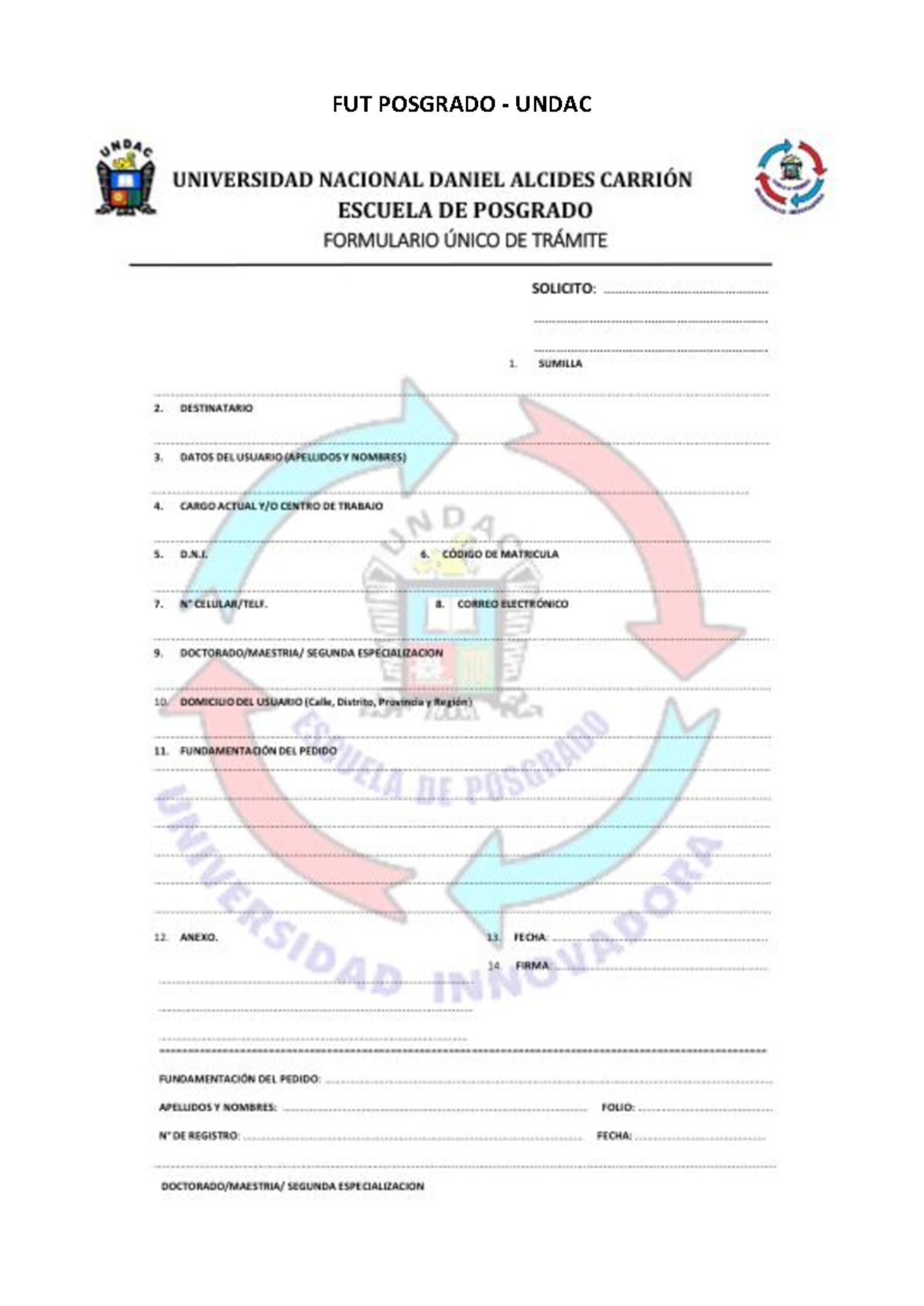 FUT Posgrado - Formulario Único de Trámite - UNDAC - Document Preview