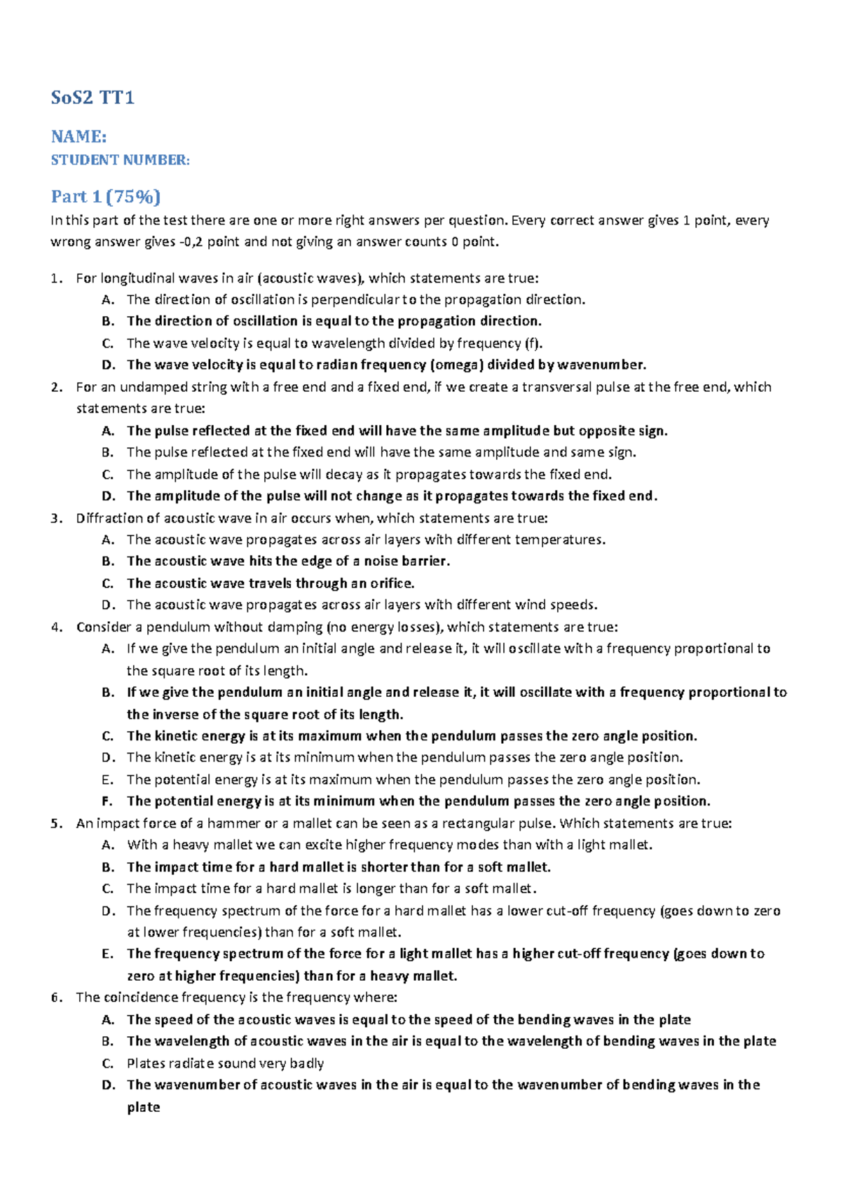 Interim Exam SoS2: Module 1 Physics Test Overview and Grading Guide ...