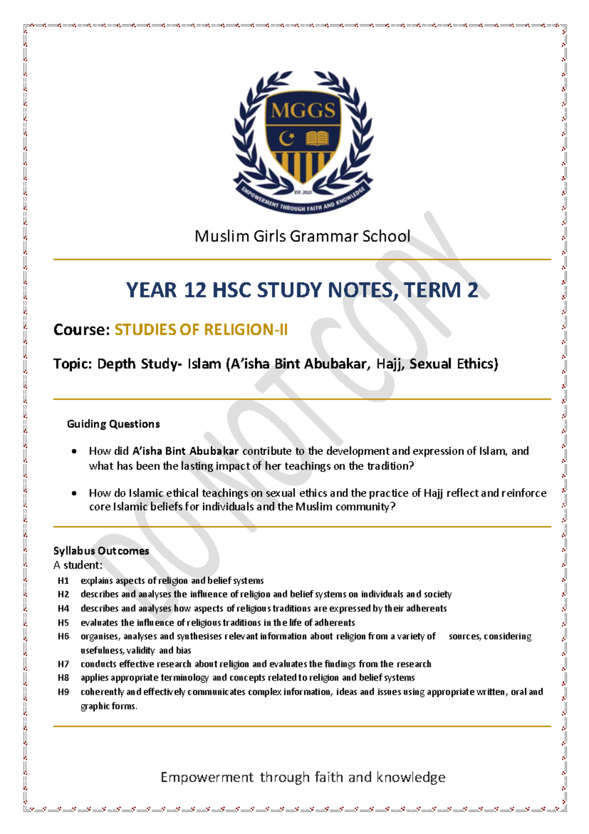 HSC Study Notes - Term 2: Depth Study on Islam - Studocu