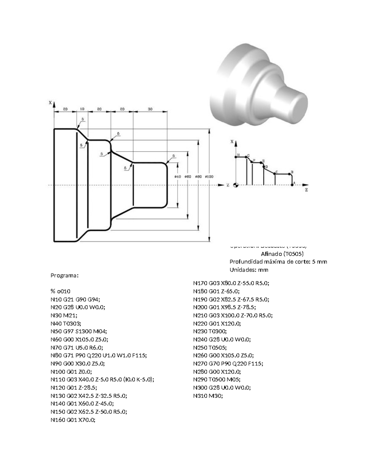 Programa G70, G71, G00, G01, G02, G03 - Datos: Material: Aluminio S ...