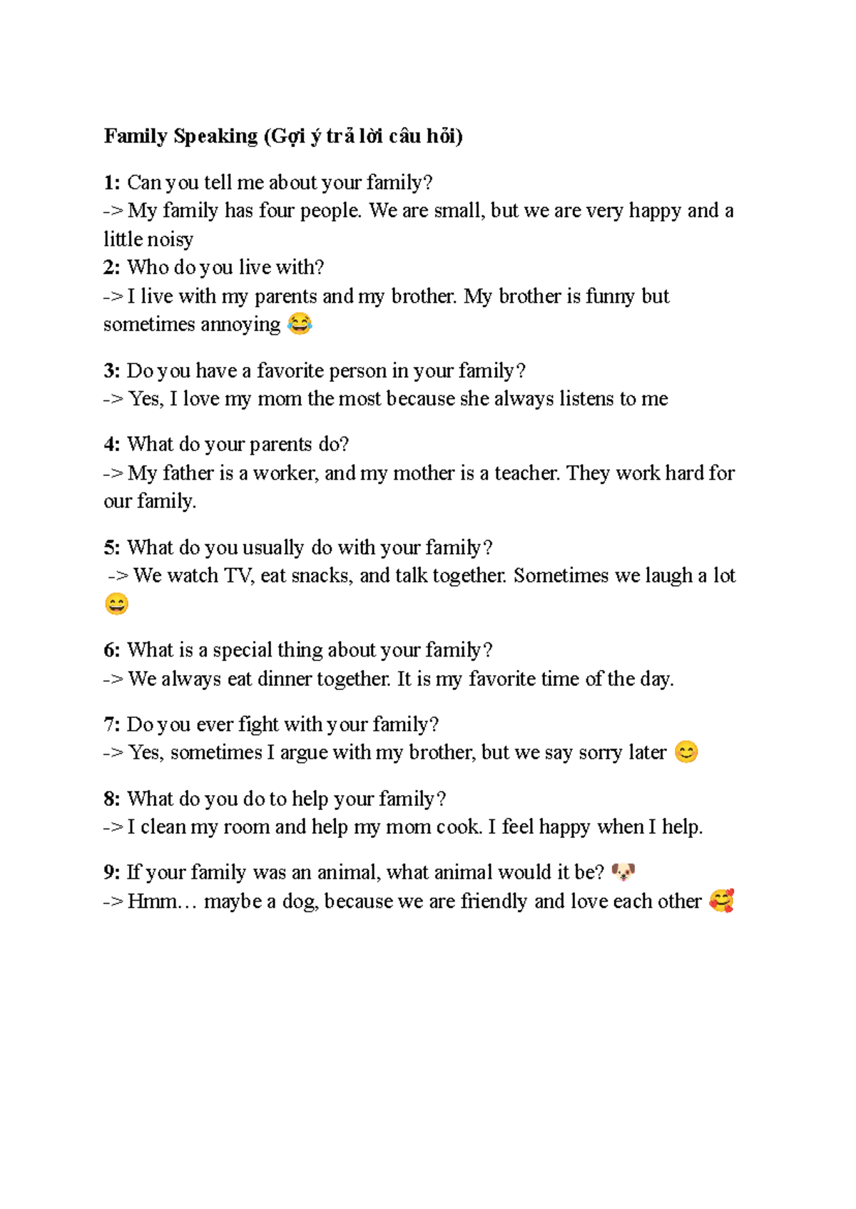 Family Speaking Homework T001: Tips for Answering Questions - Studocu
