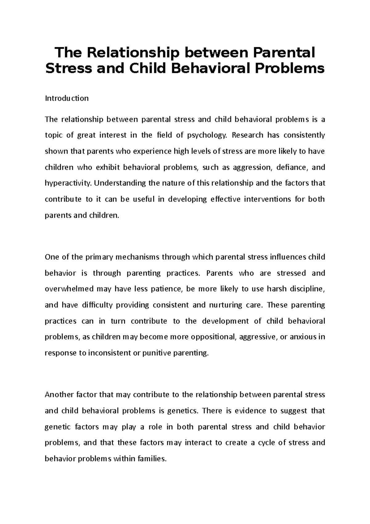 The Relationship between Parental Stress and Child Behavioral Problems ...