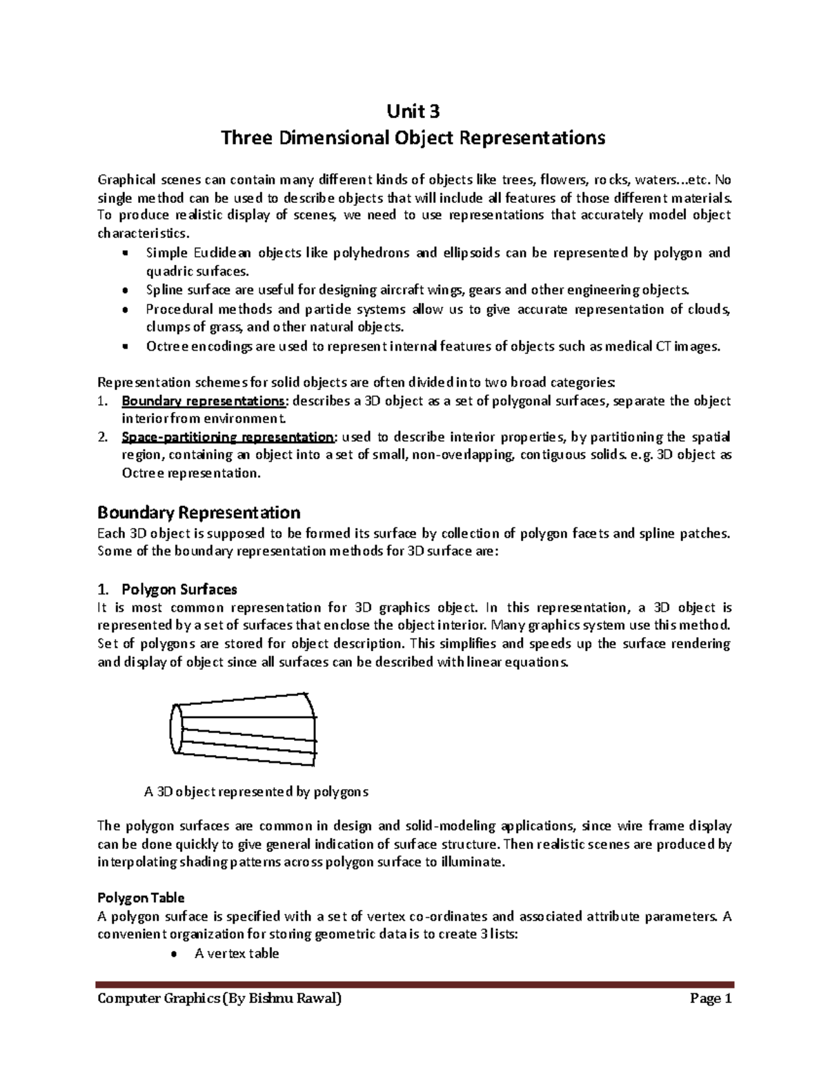 Unit 3 - Computer Graphics: 3D Object Representations and Methods - Studocu