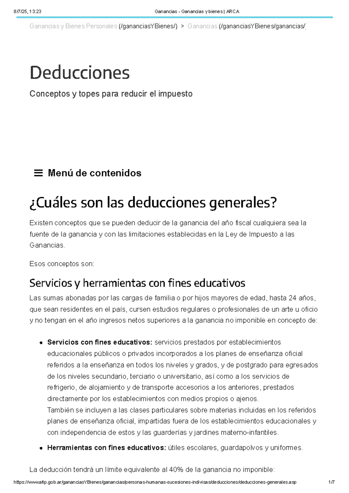 Ganancias y Bienes Personales ARCA: Deducciones y Topes 2023 - Studocu